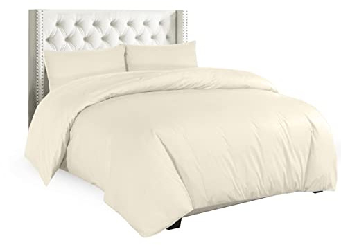 Sapphire Collection Plain Duvet Cover With Pillow Cases Non Iron Percale Quilt Cover Bedding Bedroom Set (Double, Cream)
