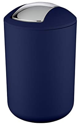 WENKO Kosmetikeimer Brasil L, 6,5 Liter Bad-Mülleimer mit Schwingdeckel, aus bruchsicherem Kunststoff, BPA-frei, Dunkelblau