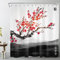 LB Cherry Blumen Duschvorhang Antischimmel 180x180cm Japanisch Rote Blumen und Berg Oriental Duschvorhang Wasserdicht Waschbar Polyester Stoff Duschvorhang Schwarz Weiss für Badewanne mit 12pcs Haken