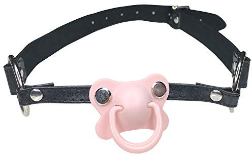 DDLG/ABDL Schnullerknebel für Erwachsene, mit Halsband, Schwarz (Pink)