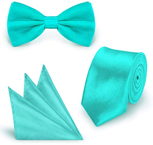 StickandShine Inh. Christian Müller 3 in 1 SET hochwertige Satin Polyester Krawatte Fliege Einstecktuch Türkis