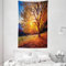 ABAKUHAUS Blau Braun Wandteppich und Tagesdecke, Herbst-Fall-Baum-Blätter aus Weiches Mikrofaser Stoff Waschbar ohne Verblassen Digitaldruck, 140 x 230 cm, Blau Braun