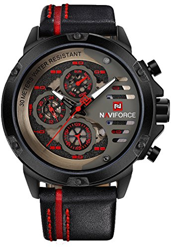 Naviforce Relojes Deportivos Militares de Cuarzo Analógico Reloj Impermeable Fecha Multifunción Relojes de Cuero