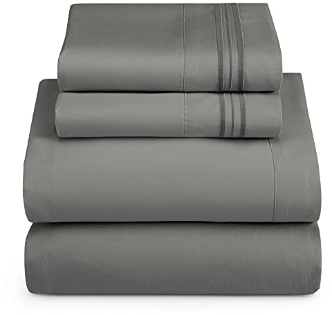 Hearth & Harbor, Extra Soft Bedding Sheets & Pillowcases, Microfiber, Charcoal Grey, Short Queen