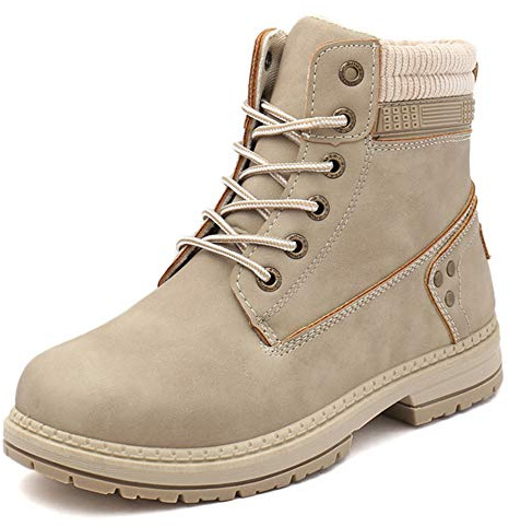 Athlefit Women's Lace up Ankle Boots Work Waterproof Low Heel Combat Booties Size 9.5 Khaki