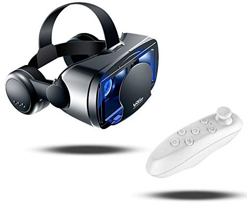 Casque VR Lunettes Réalité Virtuelle avec Écouteur Compatible avec Smartphones iPhone ou Android de 5''-7'' 3D VR Lunettes pour Jeux et Films avec télécommande Bluetooth