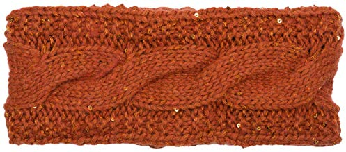 styleBREAKER Damen Stirnband Grobstrick mit Zopfmuster und Pailletten, warmes Fleece Innenfutter, Haarband, Headband 04026002, Farbe:Cognac