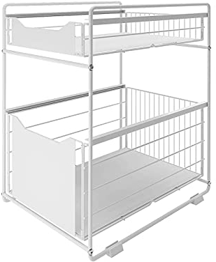 DAWNYIELD Organisateur à 2 Niveaux avec Tiroir de Rangement sous L'évier, Armoire Coulissante, Panier Coulissant, Porte-épices, Porte-snack, pour La Cuisine, La Salle de Bain, et La Chambre-Blanc