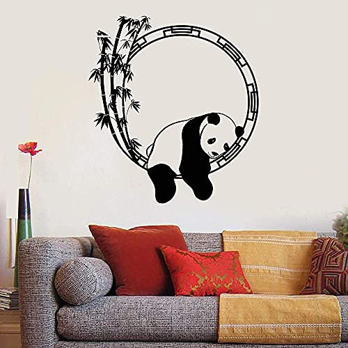 Drôle Animal Sticker Panda Bambou Style Japonais Décoration Salon Vinyle Sticker Mural Rétro Chambre Art Déco Mural 42X37Cm
