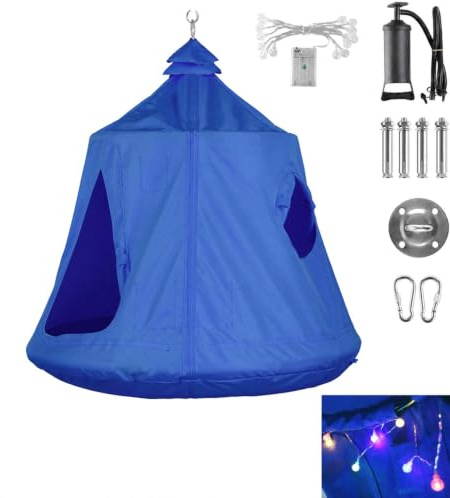 AthLike Hanging Tree Tent for Kids Indoor Outdoor Hanging Waterproof Tree Blanket Pod Portable Hanging Tent with Rainbow Lights Inflatable Base 45H x 44W