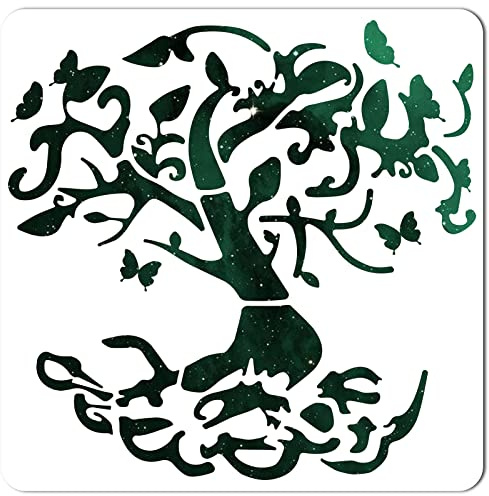 GORGECRAFT Albero Della Vita Modello Stencil Farfalla Modello 12x12 Pollice Grande Decorazione Riutilizzabile Segno Quadrato Albero Stencil per Pittura su Parete In Legno Scrapbook Carta