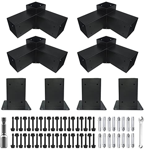 ITeVe.GD Pergola Kits 8-teilig, 3-Wege, rechtwinklige Eckhalterungen, erhöhter Holzständer mit Schrauben für 10.2x10.2 cm (Innenmaße: 8.9x8.9 cm) Holzbalken, Pergola, Garten, Holz und Metallpavillon