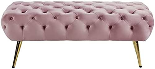 Moderne Samtbank, Ottomane, weicher, luxuriöser Fußstützenhocker für Eingangsbereich, Esszimmer, Wohnzimmer, gepolsterter Knopf, rosa, 100 x 45 x 45 cm