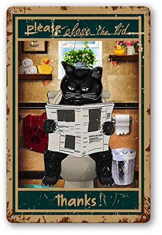 Funny Bathroom Signs - 'Please Close Lid' & 'Flush' Reminders, 8x12 Inch Metal Decor