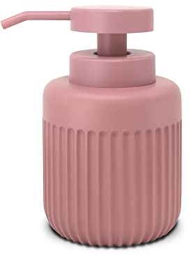 Nadi Collection | Dispensador jabón líquido | Serie Urban | Rosa Mate | Resina | 320ml | Redondo | para baño, Cocina, Ducha | 8.5Ø x 13.6cm de Alto (Rosa)