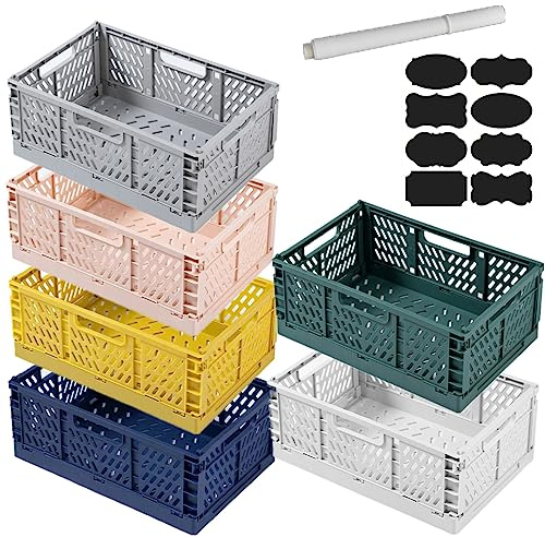 EURXLQ 6 Stück Klappkiste,22×15×8cm Körbe Kunststoff Faltbox,Stapelbehälter Organizer für Faltbare Aufbewahrungskorb,Aufbewahrungsboxen Lagerkisten für Kinderzimmer,Küche,Arbeitszimmer