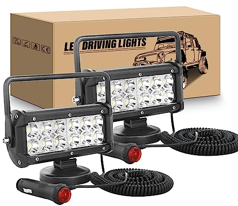 RIGIDON 2Pcs Led arbeitsscheinwerfer mit magnetfuß, 7 Zoll 18cm 36W led scheinwerfer auto magnet 12V offroad beleuchtung für SUV ATV Traktor LKW 4x4 Boot,6000K Weiß suchscheinwerfer, arbeitslicht