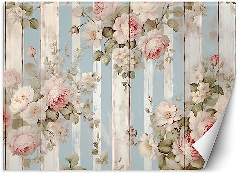 Papier peint Vinyle Rustique Vintage Rétro 150x105 cm XXL Moderne Décoration Murale Muraux Tapisserie Salon Chambre à coucher Bureau Couloir Hôtel Spa Design Shabby Chic Fleurs rose