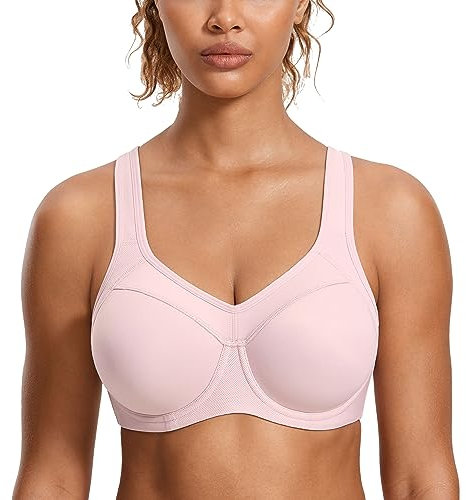 SYROKAN Damen Sport BH Starker Halt- Bügel Push Up Ringerrücken Gepolstert Fitness BH Rhodonit Rosa 80E