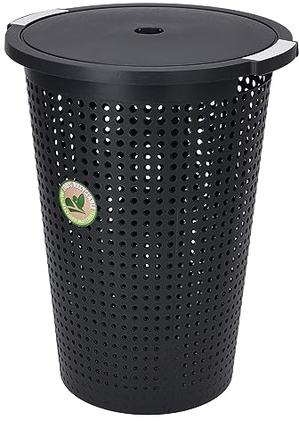 Wäschesammler Wäschekorb Aufbewahrungsbox Wäschebox Aufbewahrungskorb Wäschetruhe Wäschesack mit Deckel Schwarz 35 Liter