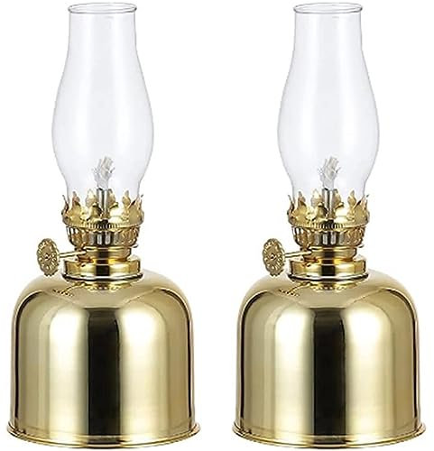 Moddeny Vintage-Kerosinlampe, 7,48 * 3,34 Zoll Metallglas-Öllampen, winddichte Innen-Öllampenlaterne, Retro-verstellbare Desktop-Öllampe für Schlafzimmer, Arbeitszimmer, Restaurant (Farbe: Golden)