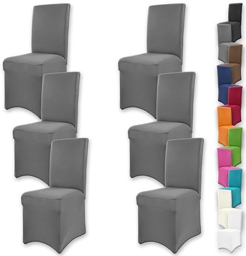 Gräfenstayn 6er-Set Stretch-Stuhlhusse Henry - runde und eckige Stuhllehnen - VORTEILSPACKUNG - bi-elastische Passform mit Öko-Tex Siegel Standard 100: „Geprüftes Vertrauen“ (Anthrazit)