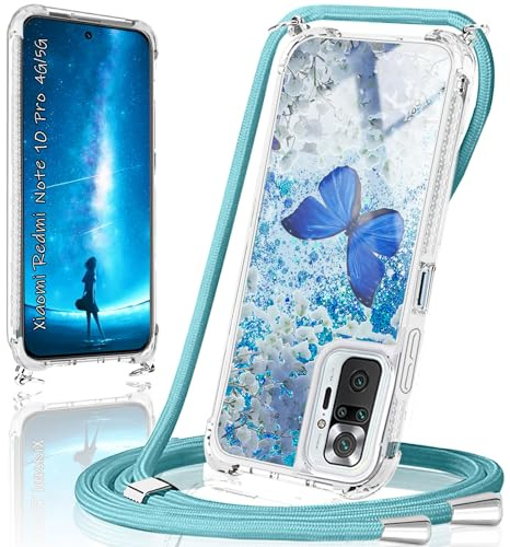 Coque Redmi Note 10 Pro Max Avec Cordon et Collier - Housse TPU Transparente Glitter Bling Antichoc - Silicone Pour Téléphone Portable