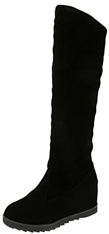 Inserto elastico Caldo Ginocchio Stivali Lunghi Stivali Cotone Inverno Femminile Signore Tacco Sexy Alta Autunno Stivali Altezza Scarpe Donna Stivali Larghi Vitello Zeppa Stivali, Nero , 38 EU
