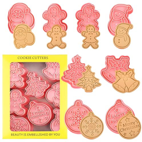 OSUWLSI 8 Stücke Weihnachten Ausstechformen Set zum Backen – Weihnachtsbaum, Schneeflocke, Weihnachtsmann und mehr Formen Weihnachts Ausstecher