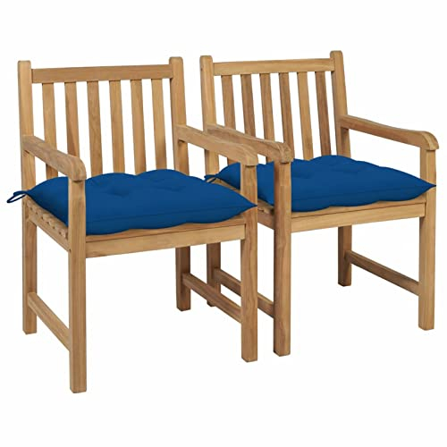 ARKEM Gartenstühle 2 STK. mit Blauen Kissen Massivholz Teak Gartenstuhl Stapelbar Bistrostuhl