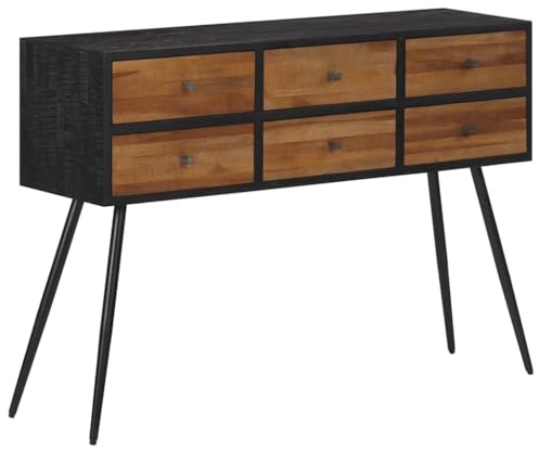 vidaXL Konsolentisch, Beistelltisch mit Schubladen, Couchtisch Tisch mit Eisengestell, Sofatisch Flurtisch Eingangstisch, Recyceltes Massivholz Teak