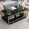GQMYCDM Modern Coffee Table with Storage, Faux Marble Top Rectangle Coffee Table with Black/Gold Metal Frame, 2 Tier Coffee Tables for Living Room (Color : Svart, Size : 47in/120cm)
