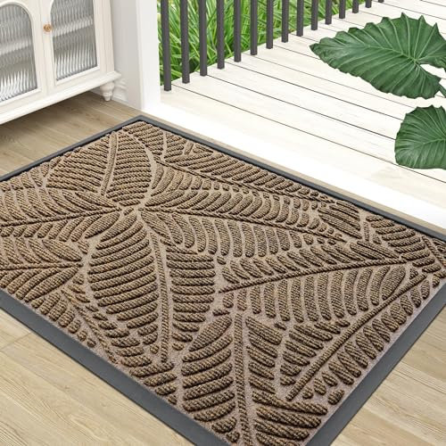 Homaxy Door Mats Indoor Outdoor, Heavy Duty Rubber Dirt Trapper Doormats, Non Slip Waterproof Floor Mat, Easy Clean Door Matt for Front Door, Entrance and Garden, 60 x 90 cm, Brown