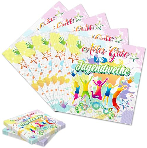 DPKOW 40 Stück Servietten Jugendweihe Tischdeko, Alles Gute zur Jugendweihe Papierservietten Endlich Erwachsen Tischdeko, Jugendweihe Deko Junge Mädchen Jugendweihe Partyzubehör, 33x33cm