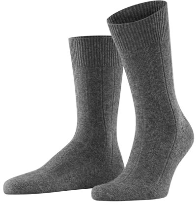 FALKE Herren Socken Lhasa Rib M So Wolle Kaschmir einfarbig 1 Paar, Grau Light Grey Melange 3390, 39-42