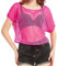 WILDPARTY 80er 90er Jahre Outfit Damen, Netzoberteil, Mesh Oberteil, Neon Shirt Aerobic Kostüm Sexy, Off Shoulder 80s Kleidung Sommertops Schlager Mottoparty Karneval Rosa M