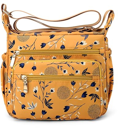 DEEVORCA Mujer Bolso de Hombro Elegante Bolsa Mensajero Señoras Moda Estampado Diseño para Viaje Compras Bolsos Cruzado Impermeable Nylon Amarillo
