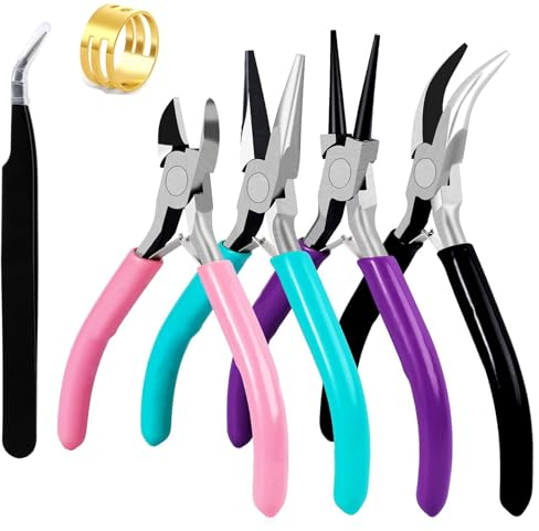 6 Stück Zangenset, 4.5 Zoll, Spitzzange, Seitenschneider, Schmuckzange, Drahtschneider, Rundzange Zangen Set, Schmuckherstellung Werkzeug für Jewellery Making und Jewellery Repair