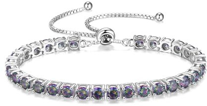 FANCIME June Birthstone Jewellery Alexandrite Bracelet for Women Sterling Silver Tennis Bracelet Classic Bolo Adjustable Chain Fine Jewellery Anniversary Birthday Gifts for Women Mom Wife Her