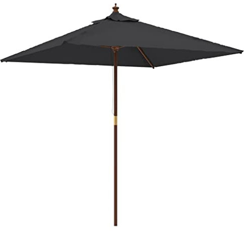 Homgoday Parasol de Jardin avec mât en Bois Noir 198x198x231 cm, Parasol d'extérieur pour Jardin Terrasse, Balcon, Plage, Piscine