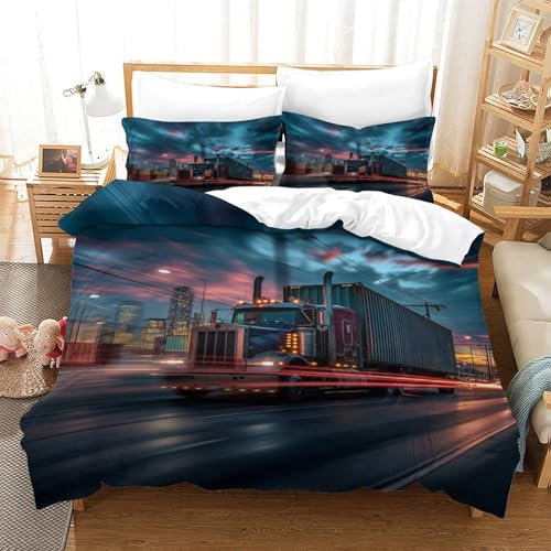 LABDUEOPB LKW Bettbezug Bettwäsche Kinderbettwäsche Reißverschluss Mit Kissenbezug Betten Set Für Jungen Und Mädchen, Kinder Single（140x200cm）