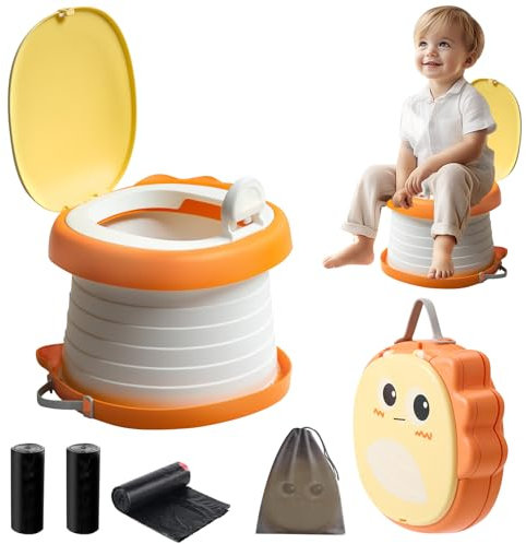Portable Potty Seat, Kids Folding Training Toilet Chair Travel Potty Indoor Outdoor with Storage Travel Bag, Toddler Toilet Seat for Kids to Take Everywhere,Yellow