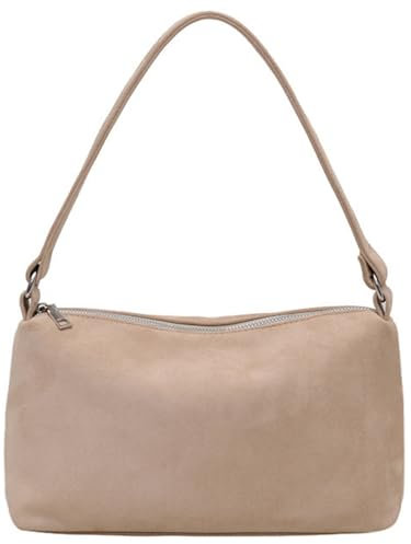 Damen 2025 Herbst Winter Retro Wildleder Schultertasche Kleine Handtasche Weiches PU Wildleder Clutch Bag, Beige