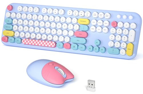 Meidosa Ensemble clavier et souris sans fil, 2,4 GHz coloré et rétro en forme de chat, souris optique réglable à 3 niveaux pour PC/ordinateur de bureau/ordinateur portable/Windows (bleu pâle coloré)