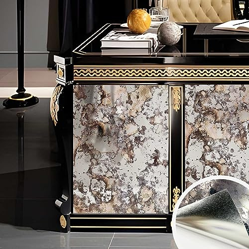 funlife Antique Mirror Wallpaper, Faux Vintage Rusted Mirror Motif, Peel and Stick PET Film, 39X100CM Humidity Grunge
