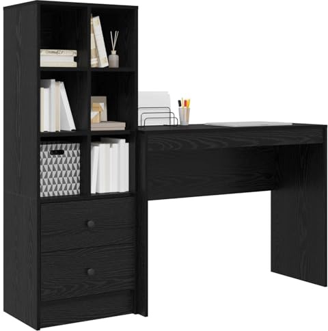 vidaXL Desk with Storage Space Black Oak Wood Material