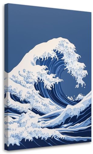Feeby Wandbilder - Bilder Schlafzimmer - Große Welle in Kanagawa - 40x60 1tlg - Wohnzimmer Bild Groß - Wohnungs - Foto Geschenk - Leinwand Wall Art - Wand Deko