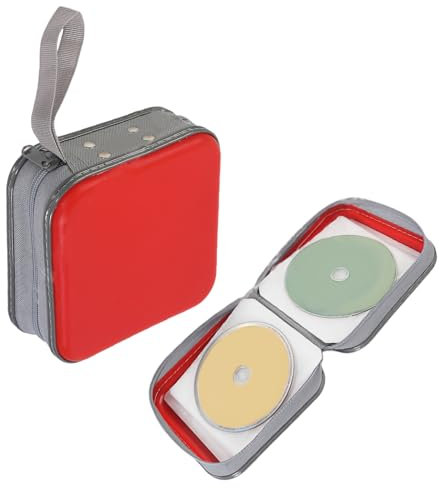 Funda para CD de doble cara de 48 capacidades con cremallera, soporte portátil para CD para coche, organizador de DVD para coche, hogar, viajes (rojo)