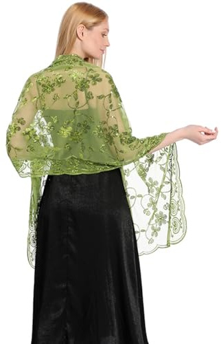 LumiSyne Silkeslen dam sjalar och halsdukar för festklänning glittrande iriserande scarf lättviktig halsduk lång elegant sjal bröllop vacker halsduk för brud brudtärna ceremonier fester, Olivgrön, One