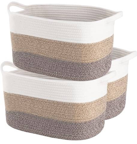 AOFANGSHIYE3 cesti di stoccaggio, corda di cotone per bambini cesto regalo, giocattoli per bambini cesto di stoccaggio(bianco marrone)